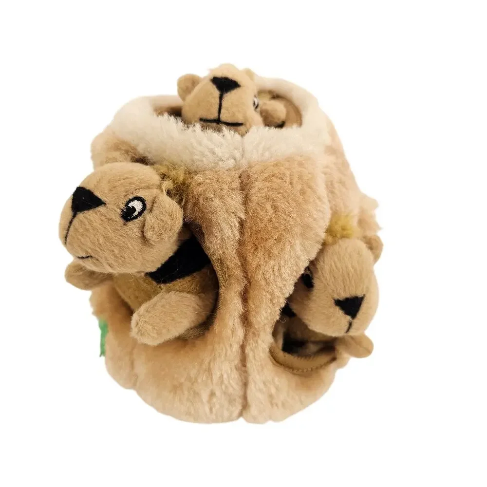 Dog Toy Outward  Hound Plush Squirrel Tree Stump Hideaway Toy Set 3 Squirrels